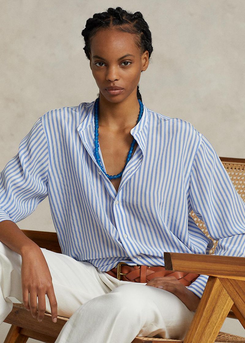 ポロ ラルフ ローレン シャツ レディース 青 リラックス フィット ストライプd Silk DBVEJ7395